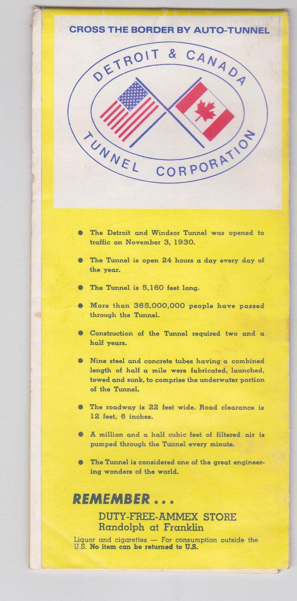 Detroit Canada Tunnel Corporation Auto-Tunnel Map Early 1970's - TulipStuff