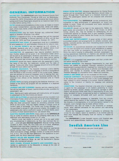 Swedish American Line M.S. Gripsholm 1975 Around South America Brochure - TulipStuff