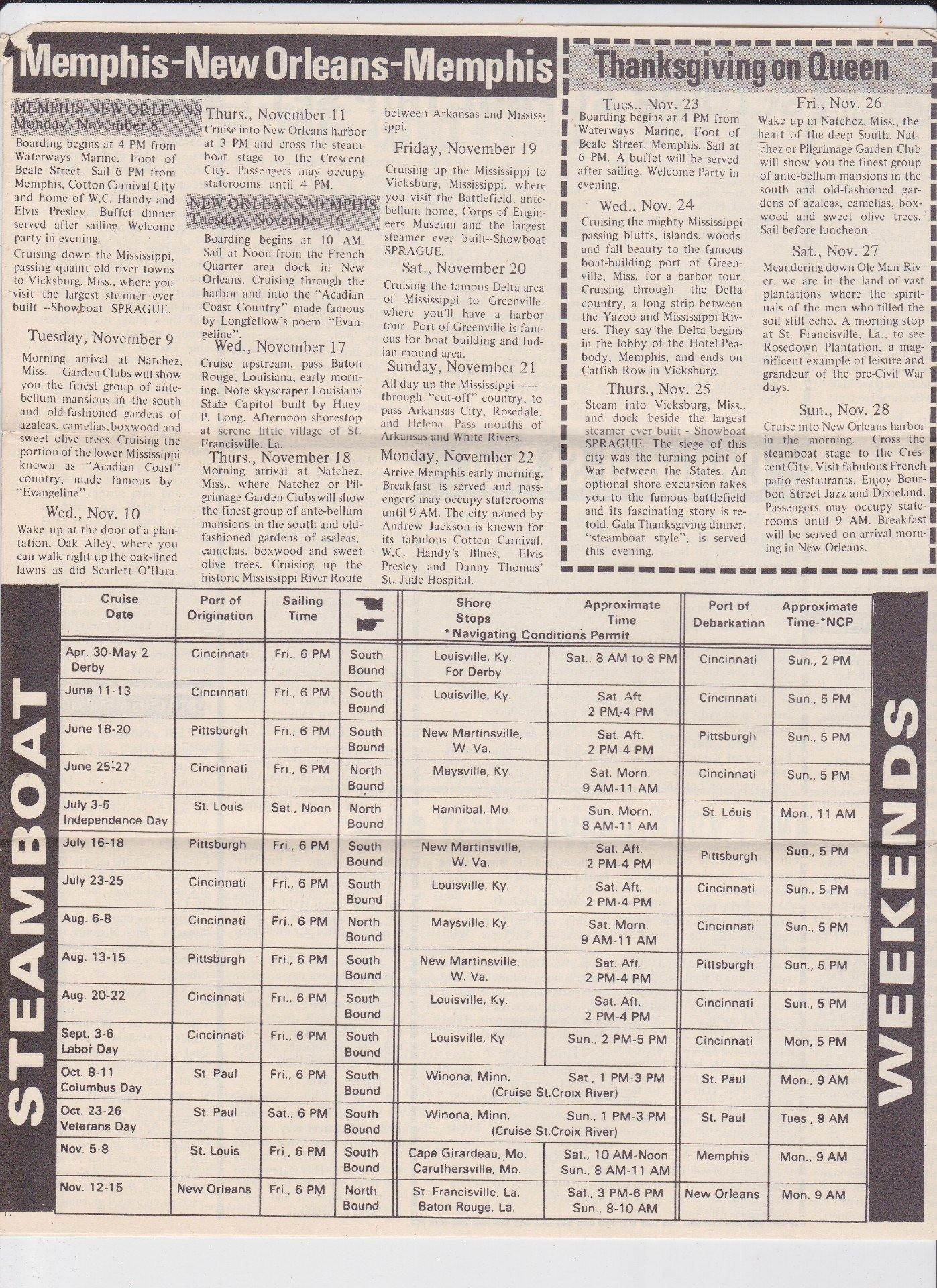 Delta Queen Steamboat 1971 Itineraries Brochure - TulipStuff