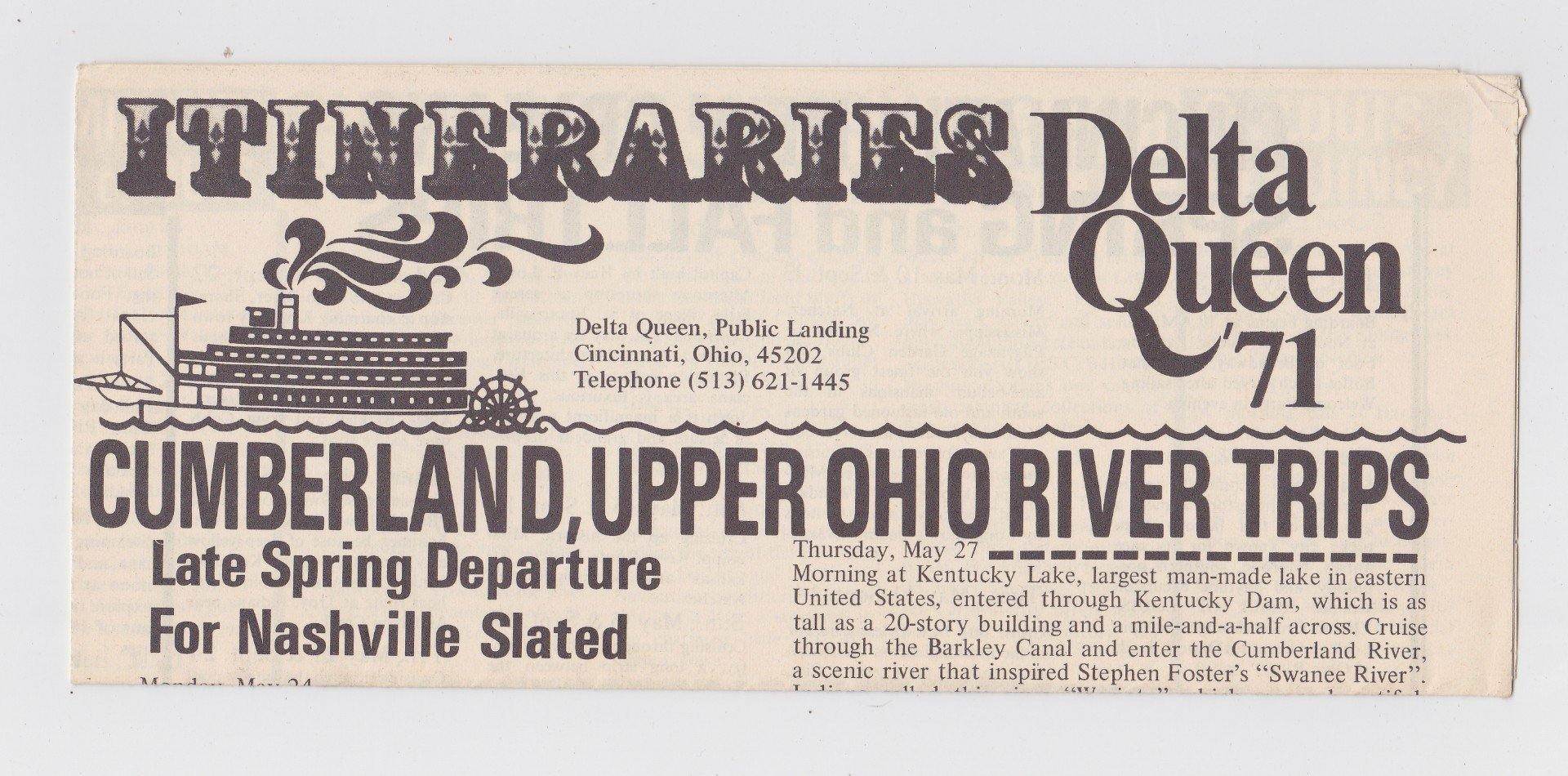 Delta Queen Steamboat 1971 Itineraries Brochure - TulipStuff