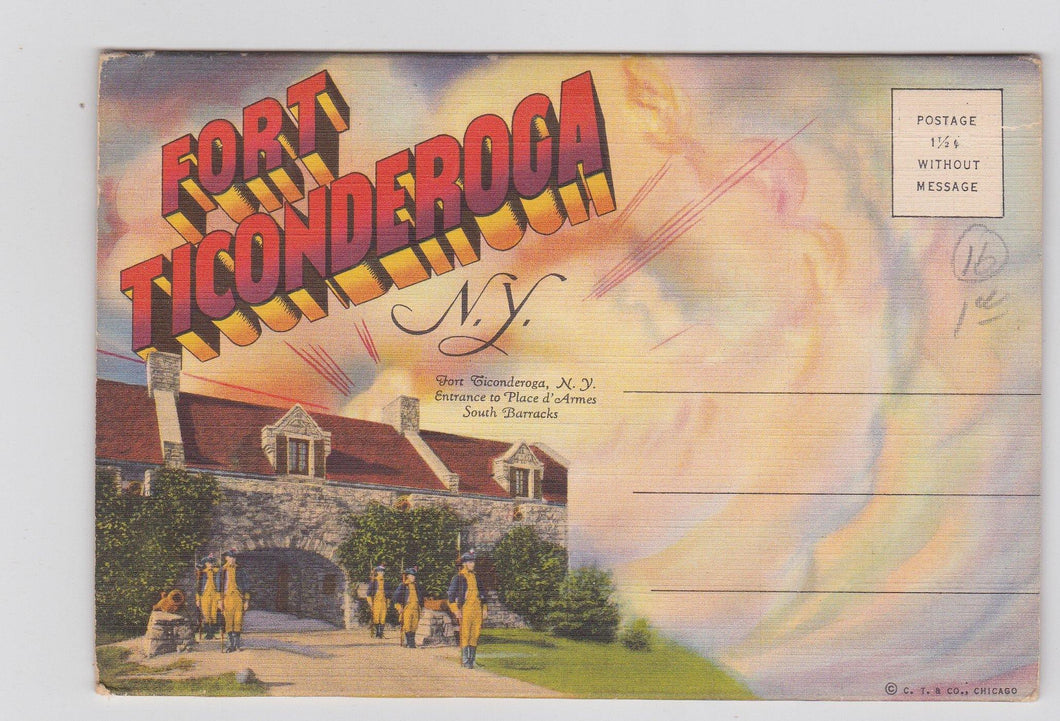 Fort Ticonderoga New York Linen Postcard Booklet 16 Views 1940's - TulipStuff
