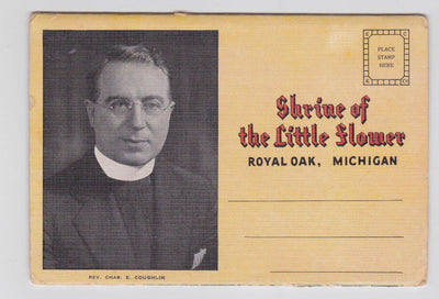 Shrine of the Little Flower Royal Oak Michigan 1940's Linen Postcard Booklet 18 views - TulipStuff