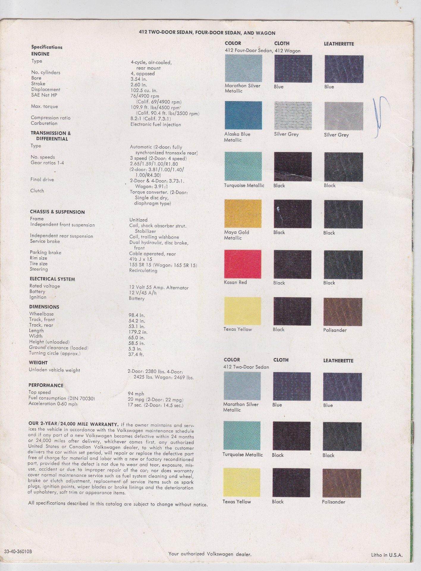 Volkswagen VW 412 1974 Dealer Sales Brochure - TulipStuff