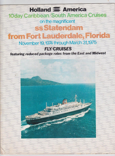 Holland America Cruises ss Statendam 1974-75 Caribbean South America Cruise Brochure - TulipStuff