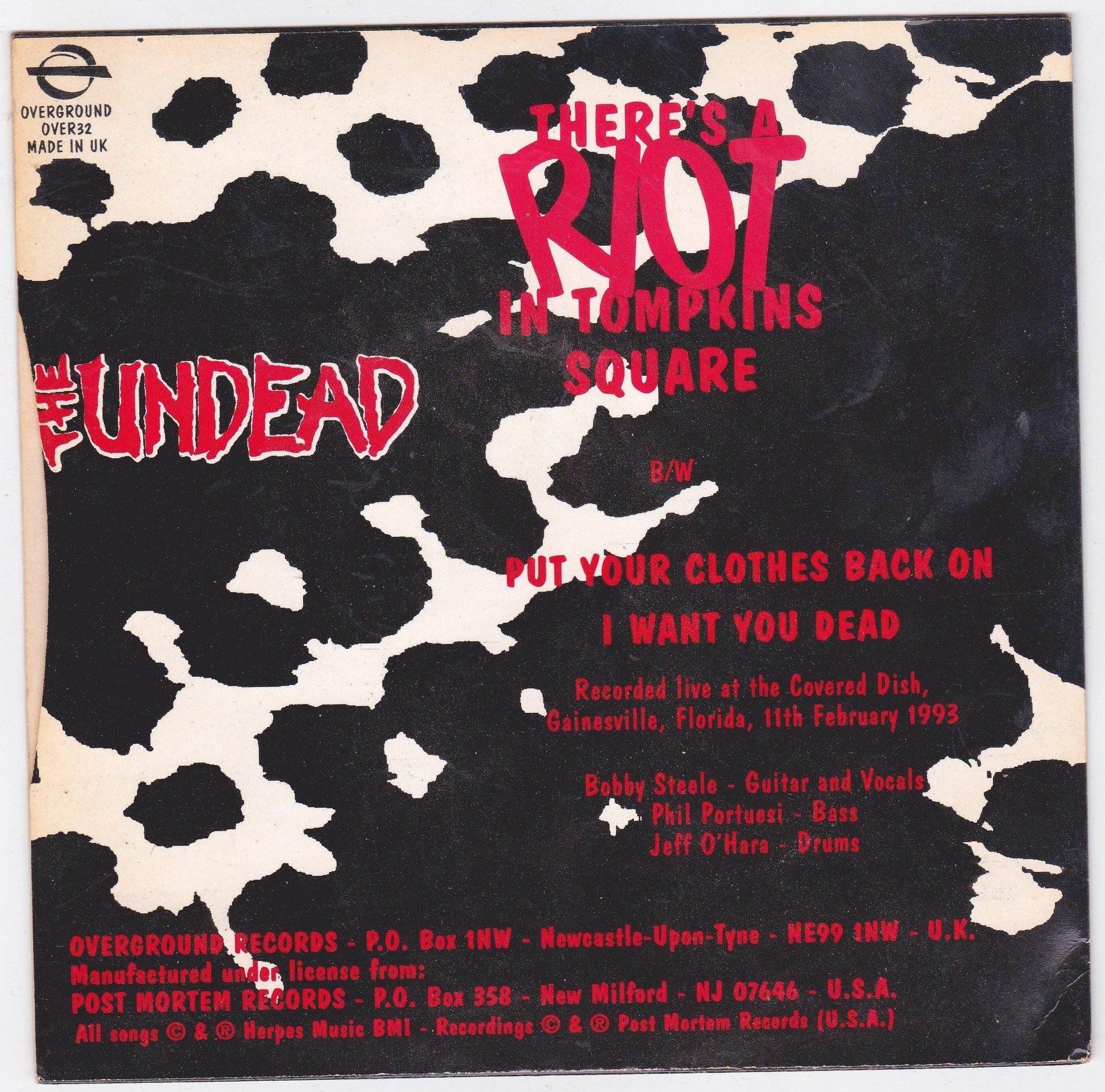 The Undead There's A Riot In Tompkins Square 7" 45rpm Vinyl Record 1993 - TulipStuff