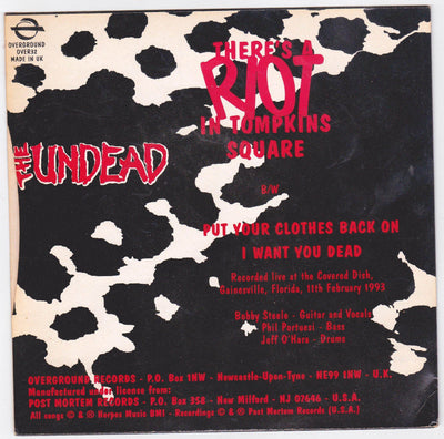 The Undead There's A Riot In Tompkins Square 7" 45rpm Vinyl Record 1993 - TulipStuff