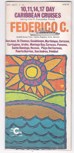 Costa Line Federico C 1975-76 Caribbean Cruises From Port Everglades Florida Brochure - TulipStuff