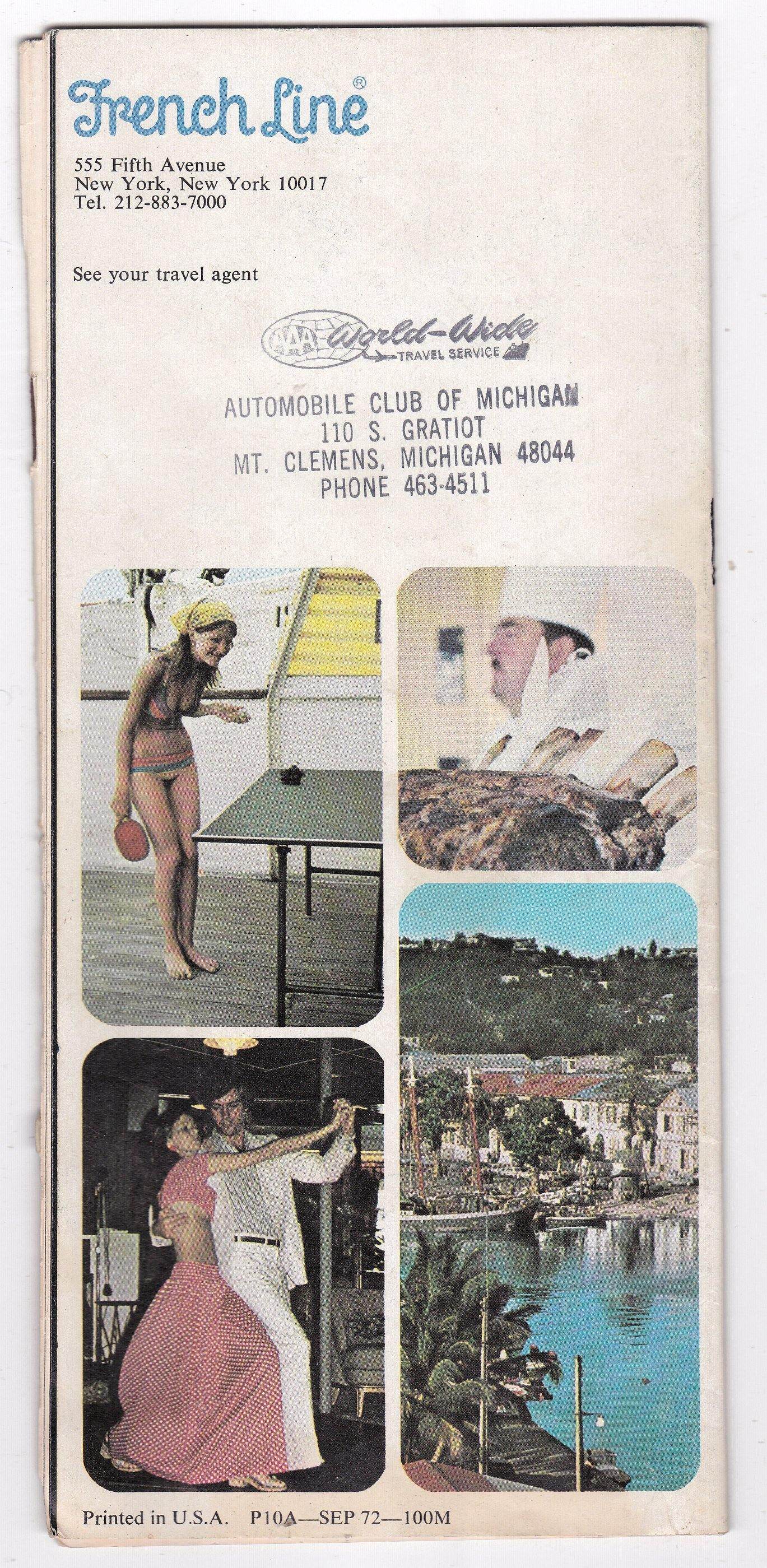 French Line ms De Grasse Pan Am 1972-73 Gourmet Caribbean Fly Cruises Brochure - TulipStuff