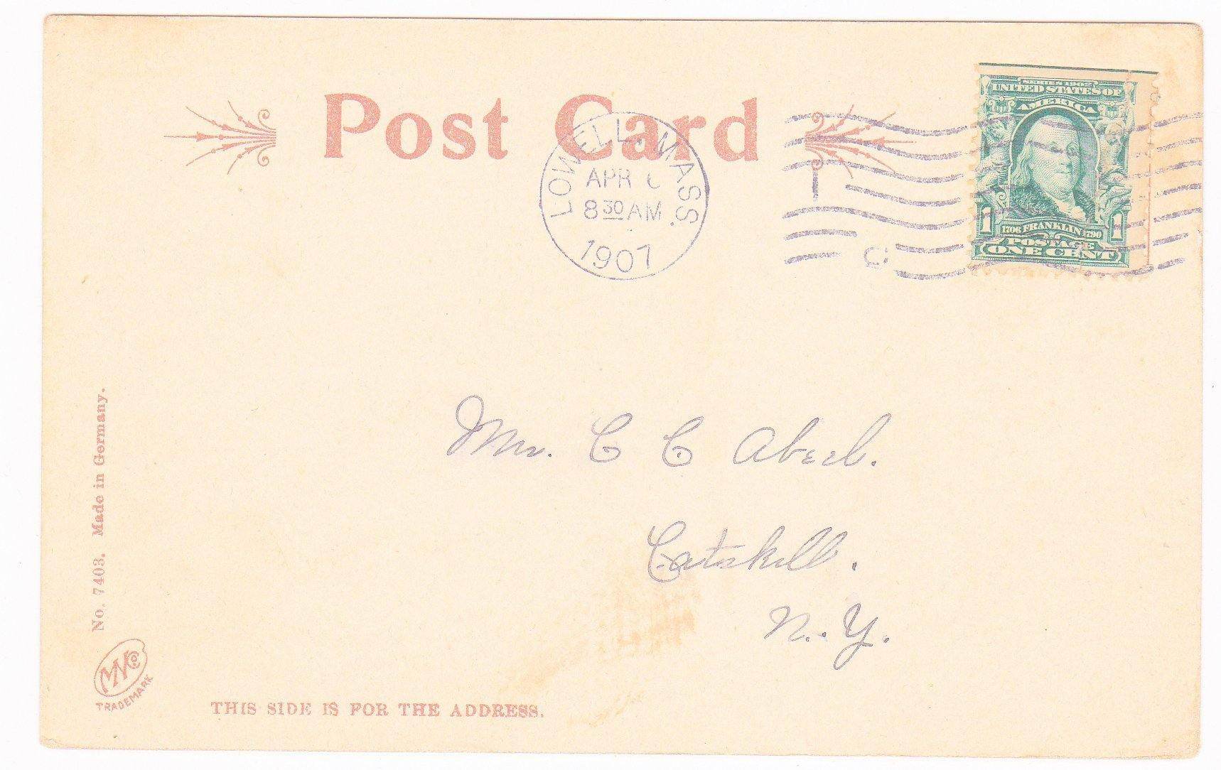 Fort Hill Park Lowell Massachusetts Undivided Back Antique Postcard 1907 - TulipStuff