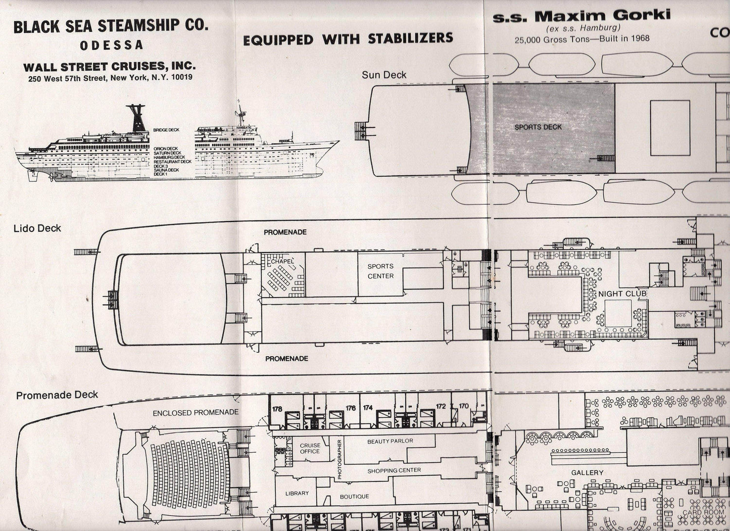 Black Sea Steamship ts Maxim Gorkiy 1974 Deck Plans Cruise Brochure Soviet Cruise Ship ex Hamburg - TulipStuff