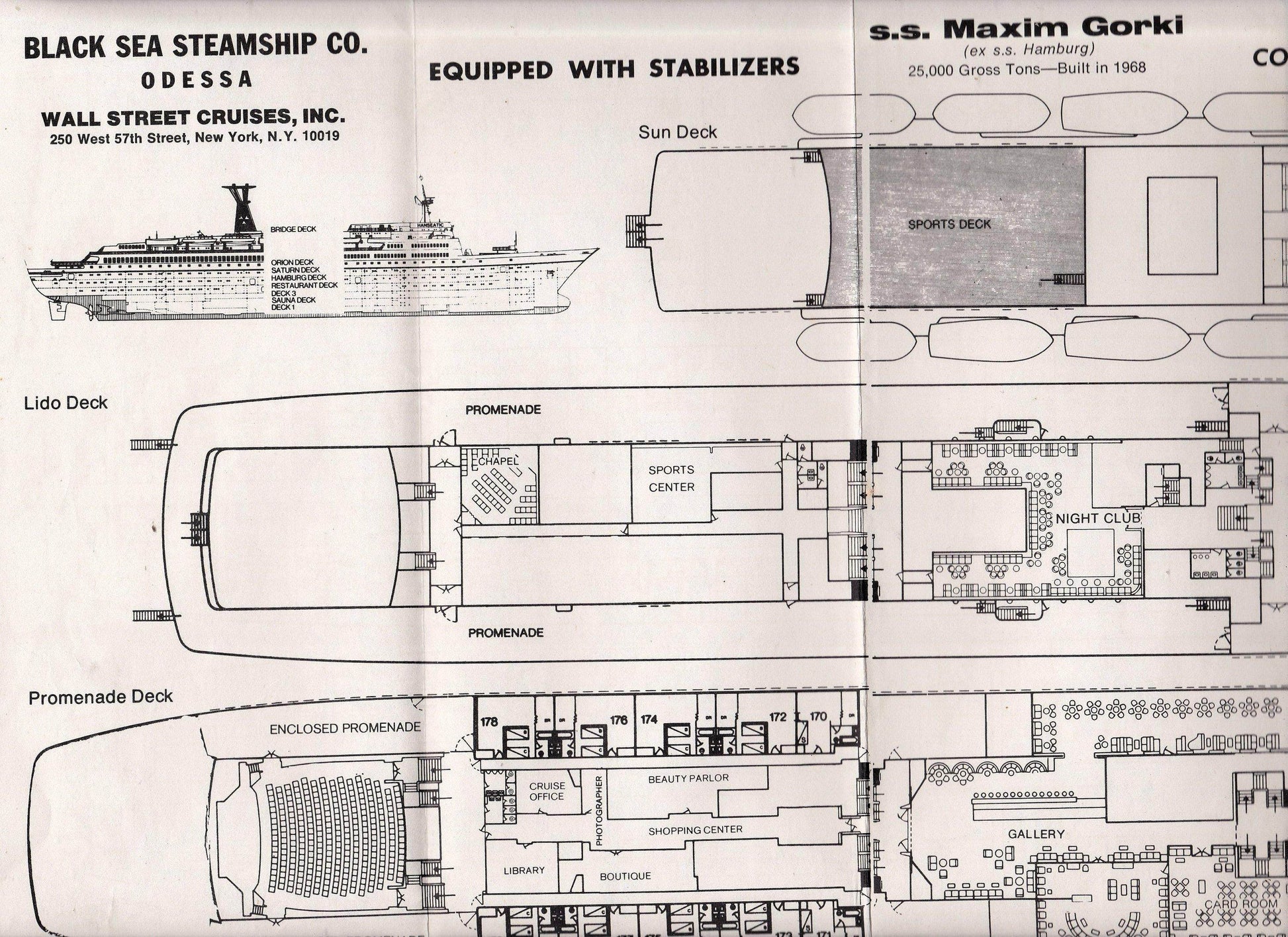 Black Sea Steamship ts Maxim Gorkiy 1974 Deck Plans Cruise Brochure Soviet Cruise Ship ex Hamburg - TulipStuff