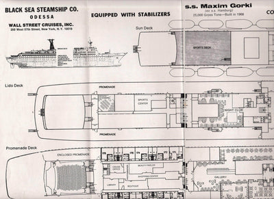 Black Sea Steamship ts Maxim Gorkiy 1974 Deck Plans Cruise Brochure Soviet Cruise Ship ex Hamburg - TulipStuff