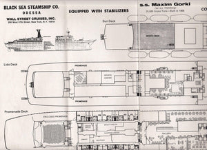 Black Sea Steamship ts Maxim Gorkiy 1974 Deck Plans Cruise Brochure Soviet Cruise Ship ex Hamburg - TulipStuff