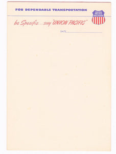 Union Pacific Railroad For Dependable Transportation 1960's Notepad with 9 Sheets - TulipStuff