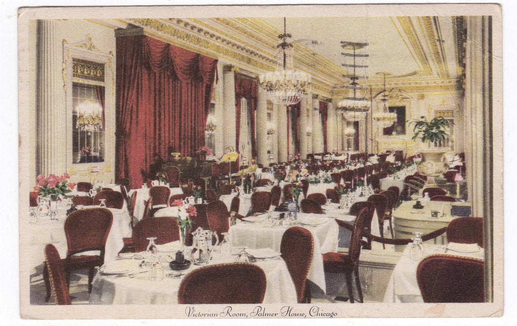Victoria Room Palmer House Chicago Illinois Hotel Restaurant 1946 Postcard - TulipStuff