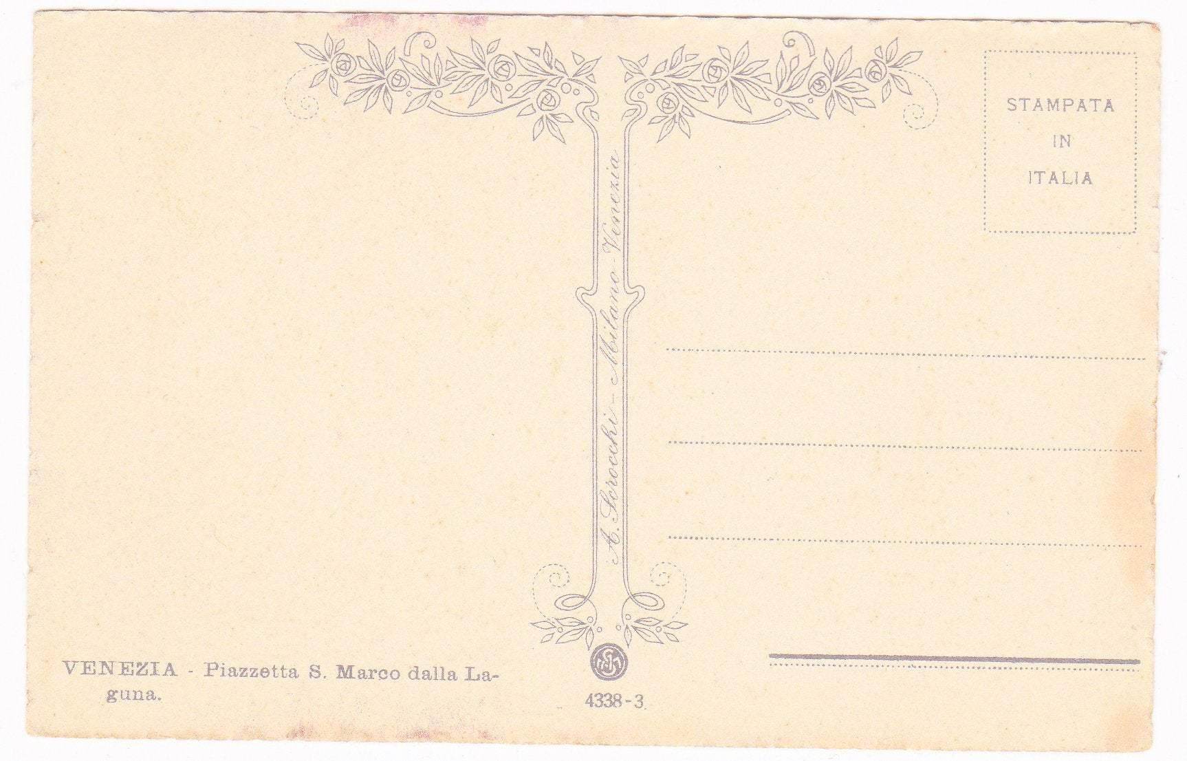 Venezia Piazzetta S Marco Dalla Laguna Venice Italy 1920's Vintage Postcard - TulipStuff