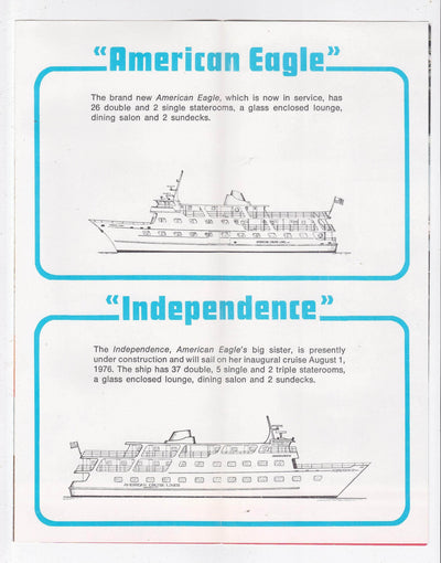 American Cruise Lines 1976 American Eagle Independence Cruise Brochure Haddam Ct East Coast Cruises - TulipStuff