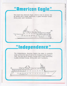 American Cruise Lines 1976 American Eagle Independence Cruise Brochure Haddam Ct East Coast Cruises - TulipStuff