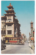 Load image into Gallery viewer, San Francisco Chinatown Grant Avenue Cathay House Cable Car 1950&#39;s Postcard - TulipStuff

