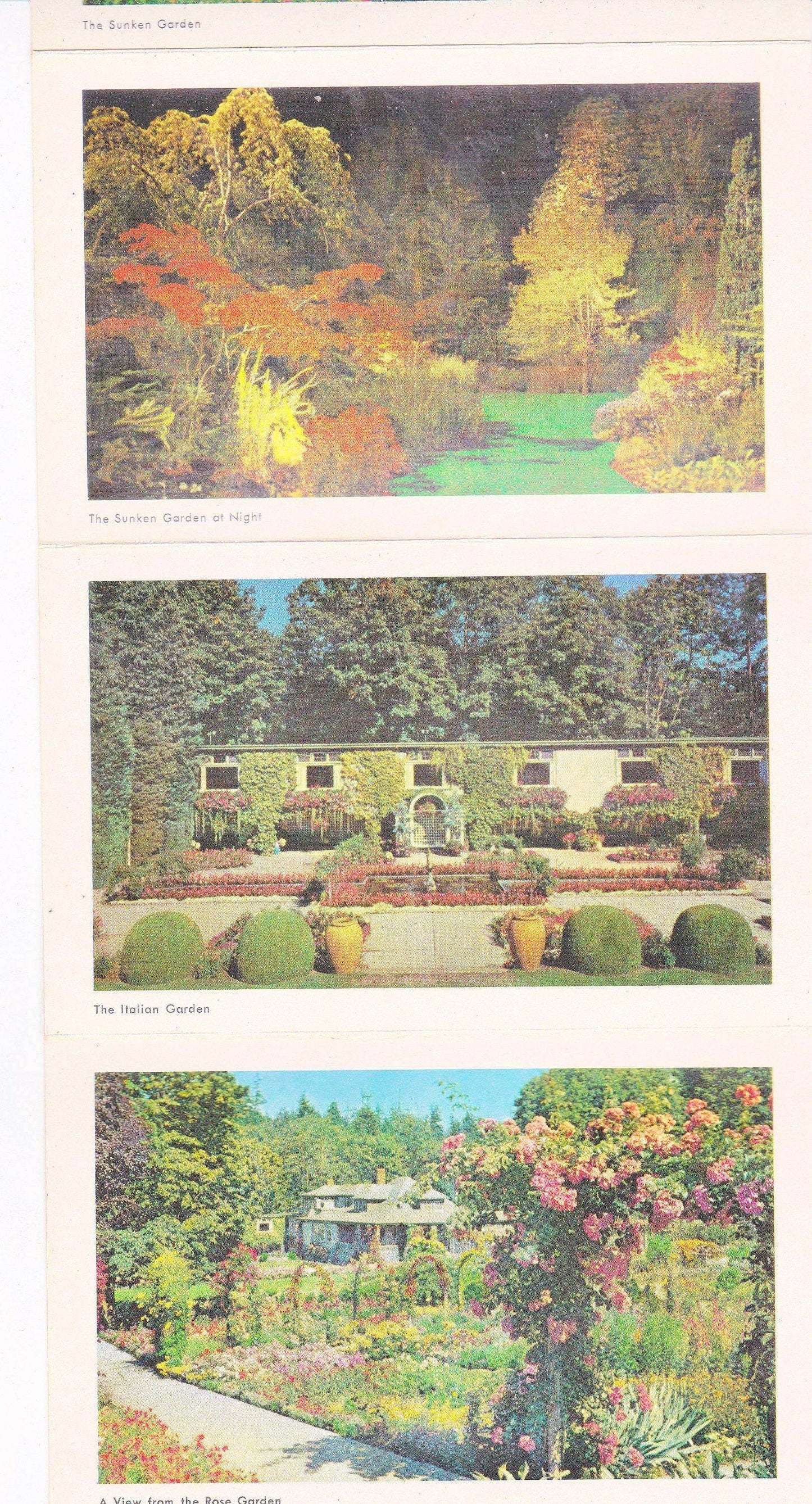 Butchart Gardens 1950's 16 View Souvenir Postcard Folder Victoria British Columbia Canada - TulipStuff