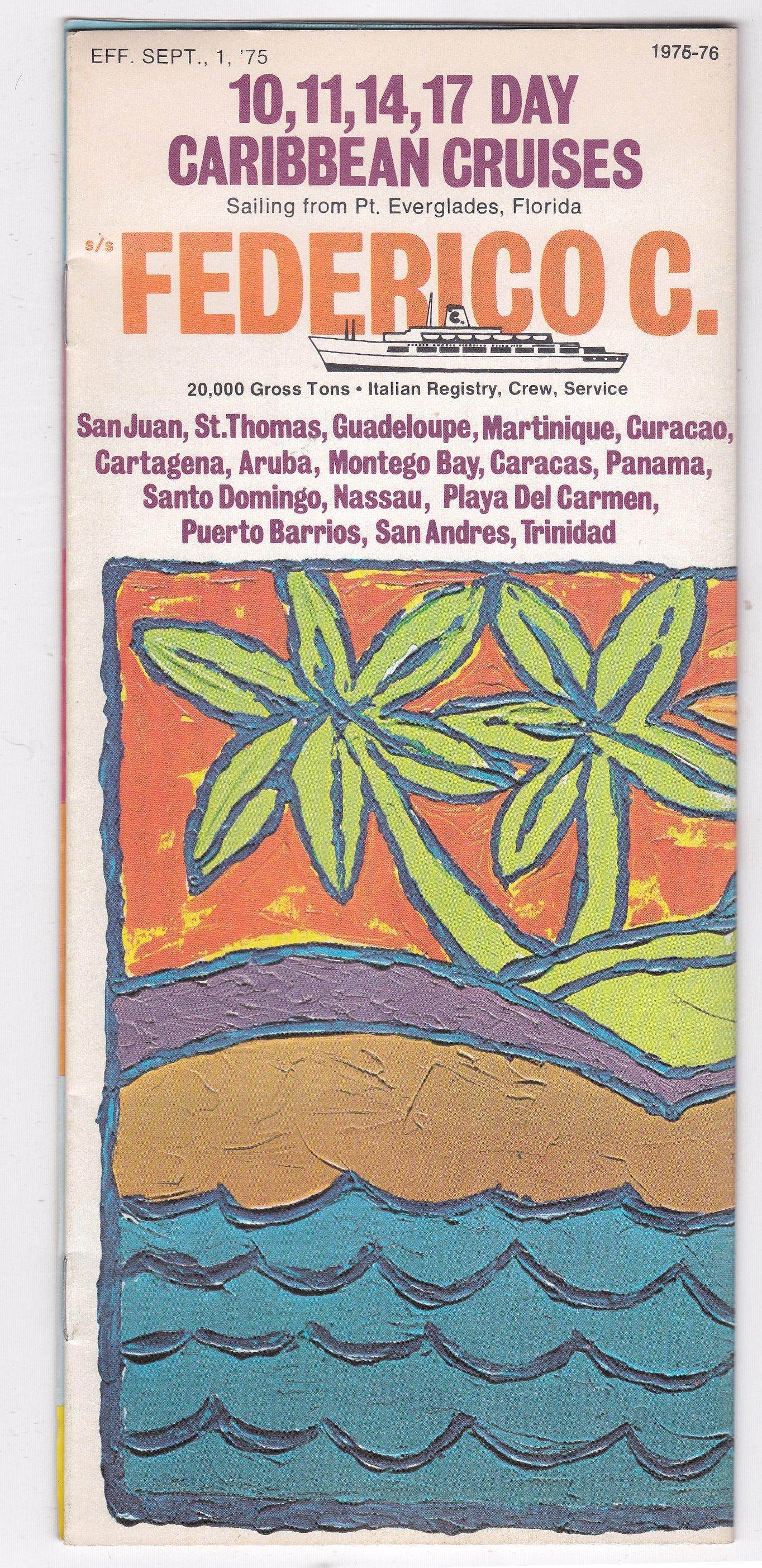 Costa Line Federico C 1975-76 Caribbean Cruises From Port Everglades Florida Brochure - TulipStuff