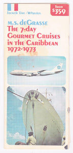 French Line ms De Grasse Pan Am 1972-73 Gourmet Caribbean Fly Cruises Brochure - TulipStuff
