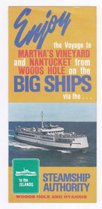 Woods Hole Martha's Vineyard and Nantucket Steamship Authority 1976 Schedule Brochure - TulipStuff