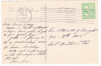 Victoria Room Palmer House Chicago Illinois Hotel Restaurant 1946 Postcard - TulipStuff