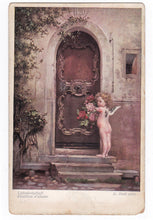 Load image into Gallery viewer, Liebesbotschaft Postillon d&#39;amour D. Hock pinx Wiener Kunst Antique 1910&#39;s Austrian Postcard Cupid - TulipStuff
