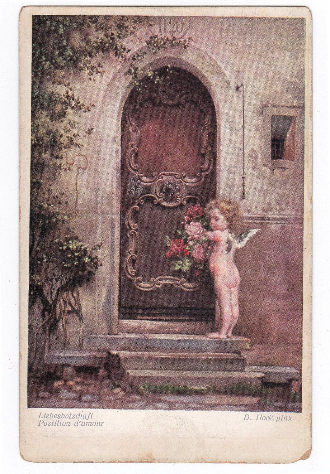 Liebesbotschaft Postillon d'amour D. Hock pinx Wiener Kunst Antique 1910's Austrian Postcard Cupid - TulipStuff
