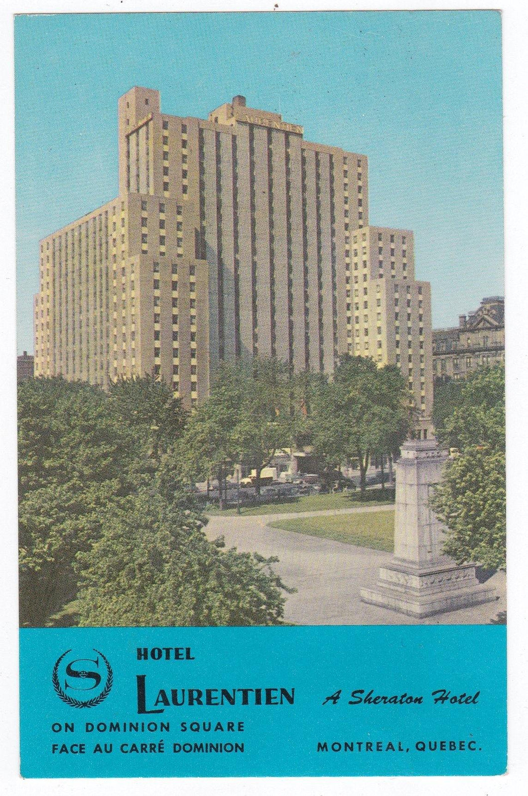 Hotel Laurentien Sheraton Dominion Square Montreal Quebec Canada 1960's Postcard - TulipStuff