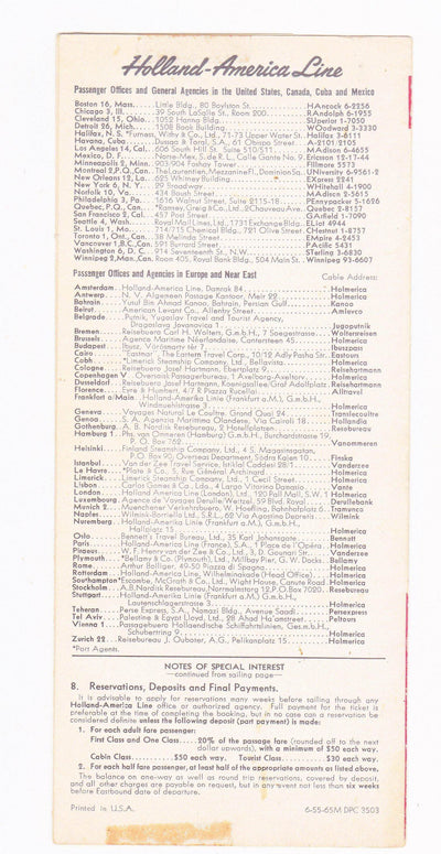 Holland America Line 1955 Transatlantic Sailing Schedule Nieuw Amsterdam Ryndam Maasdam Westerdam Noordam - TulipStuff