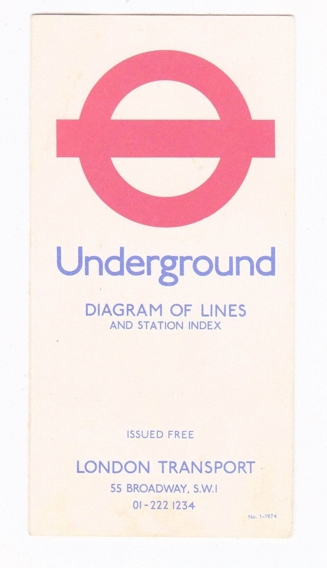 London Transport Underground Map and Tube Station Index Pocket Map 1974 No 1 - TulipStuff