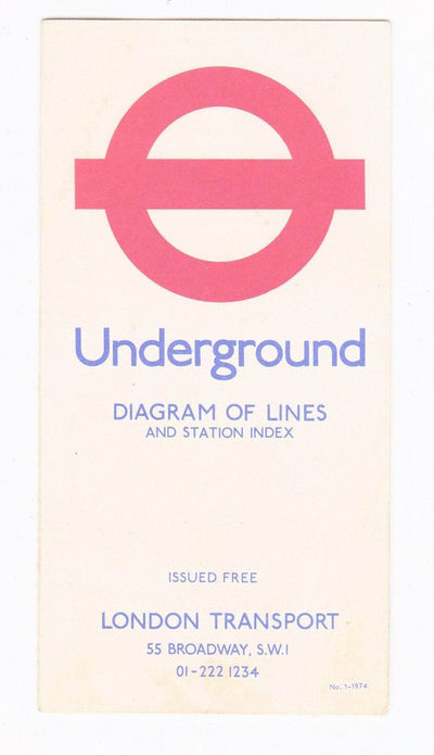 London Transport Underground Map and Tube Station Index Pocket Map 1974 No 1 - TulipStuff