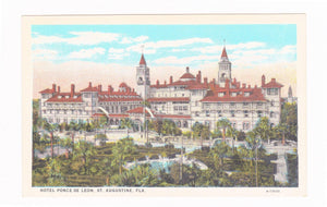 Hotel Ponce de Leon St Augustine Florida 1930's Postcard - TulipStuff