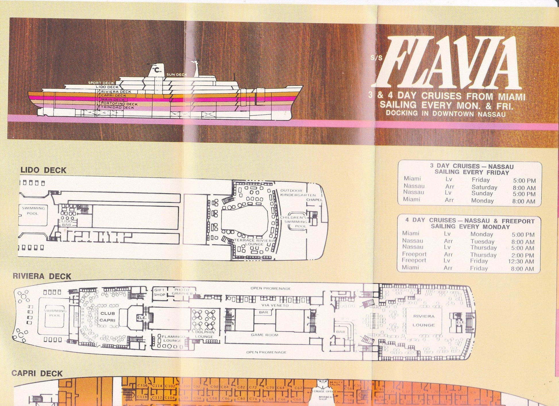 Costa Line ss Flavia 1974 Nassau Freeport Cruise Brochure - TulipStuff