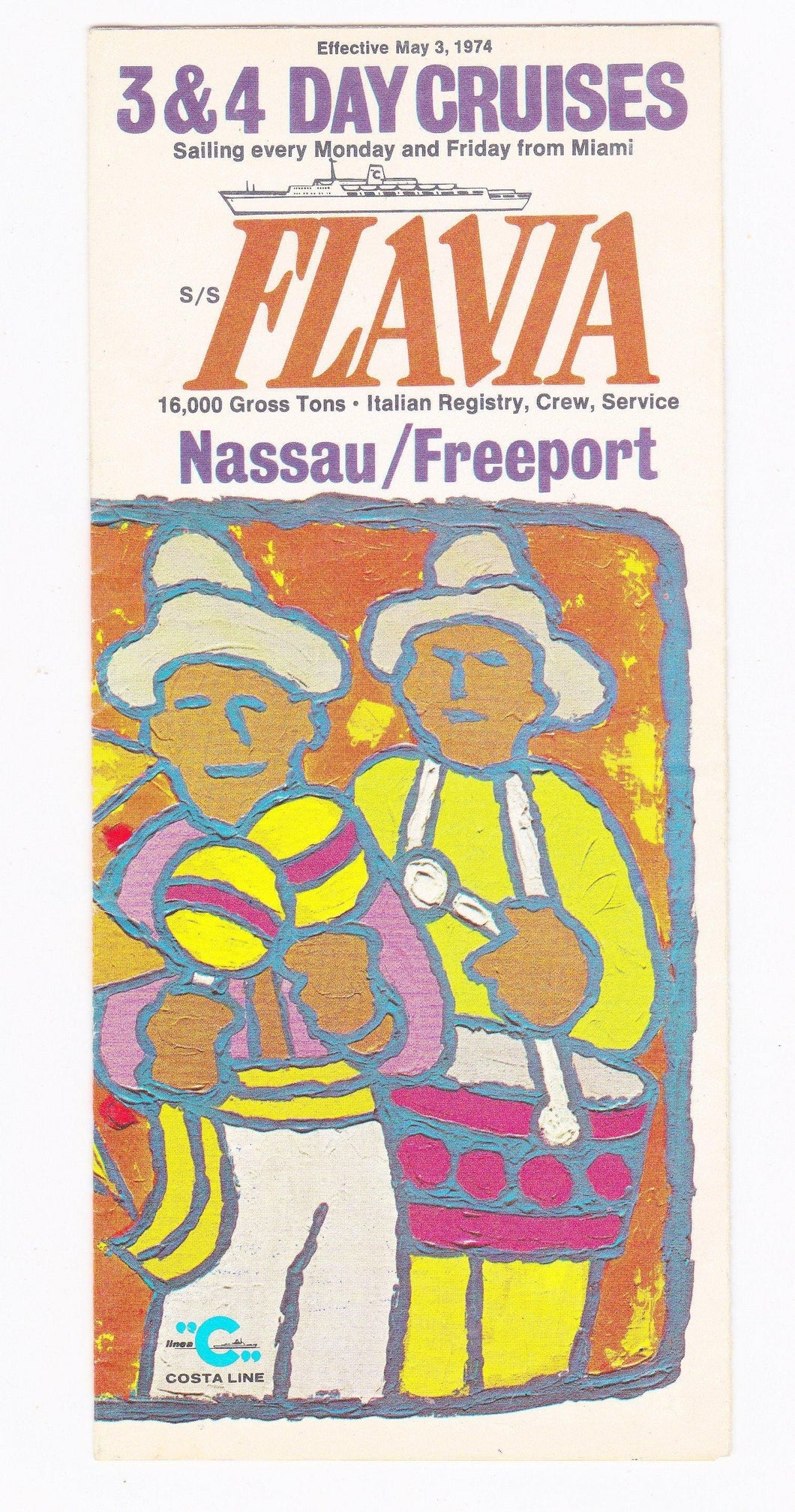 Costa Line ss Flavia 1974 Nassau Freeport Cruise Brochure - TulipStuff