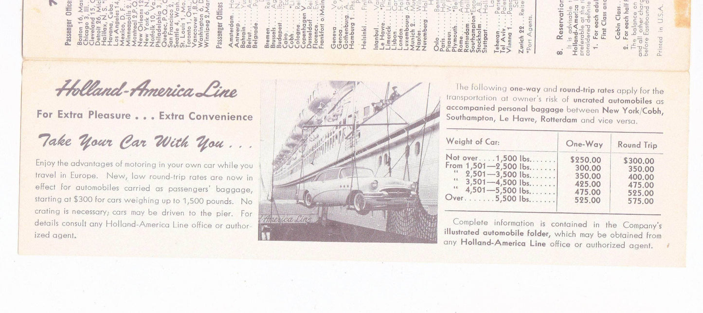 Holland America Line 1955 Transatlantic Sailing Schedule Nieuw Amsterdam Ryndam Maasdam Westerdam Noordam - TulipStuff