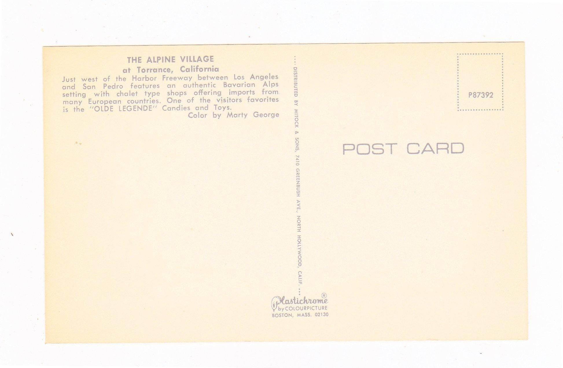 Alpine Village Torrance California 1970's Postcard - TulipStuff