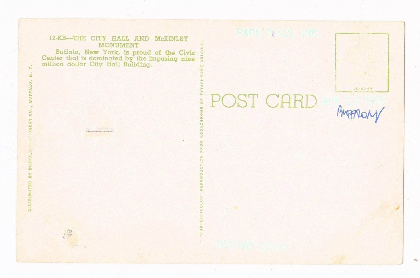 Buffalo New York The City Hall and McKinley Monument 1950's Postcard - TulipStuff