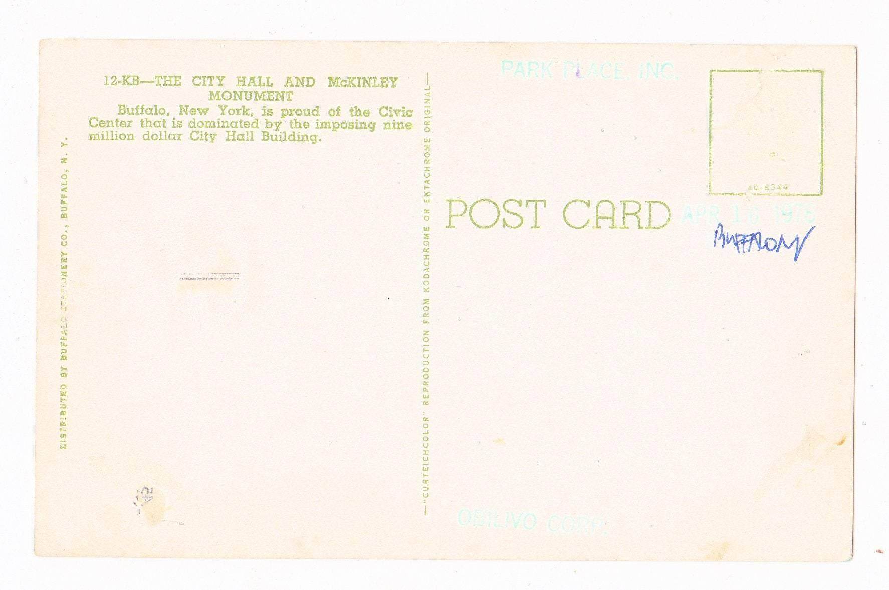 Buffalo New York The City Hall and McKinley Monument 1950's Postcard - TulipStuff