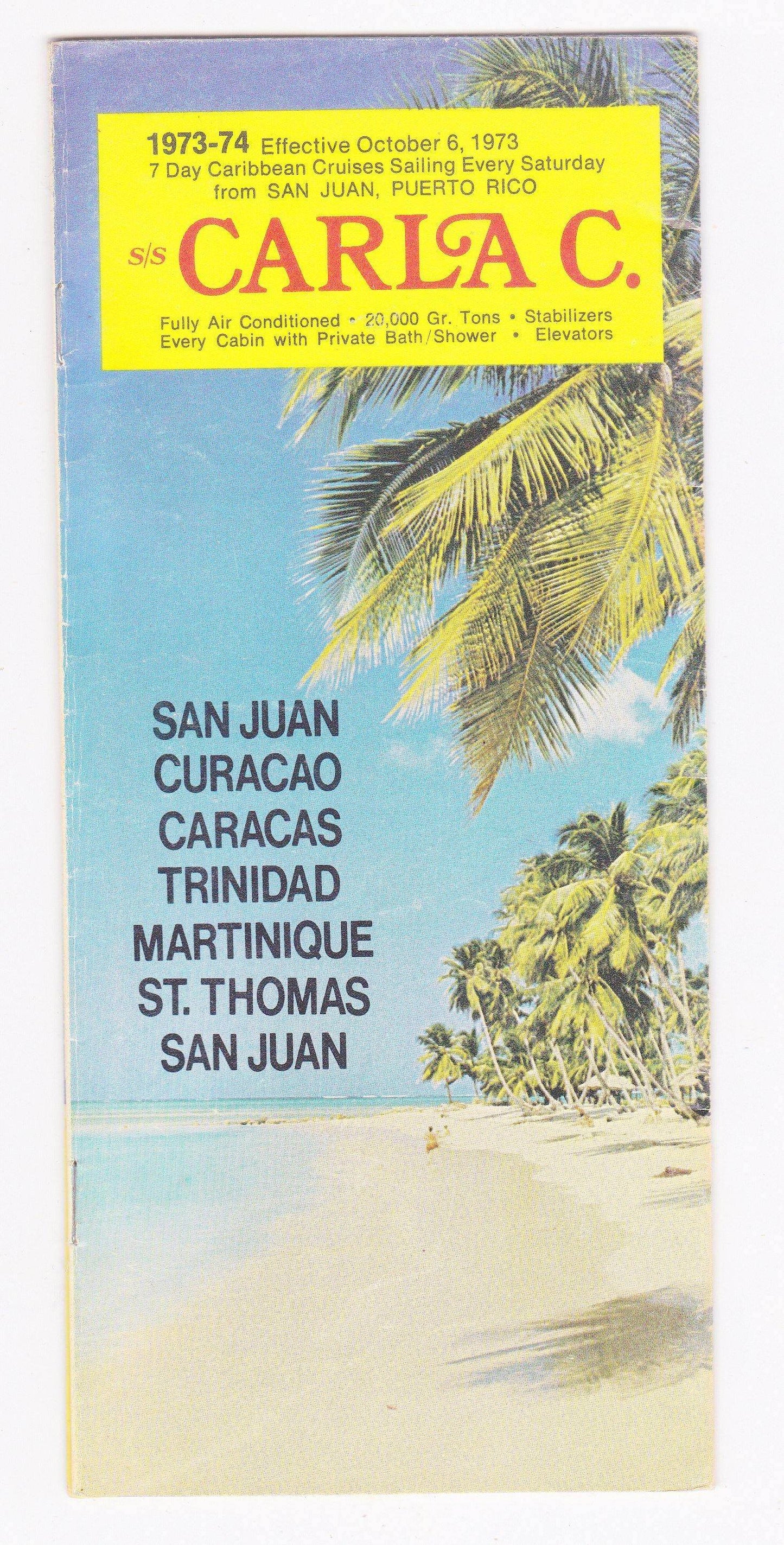 Costa Line Carla C. 1973-74 Caribbean Cruises Cruise Ship Brochure - TulipStuff