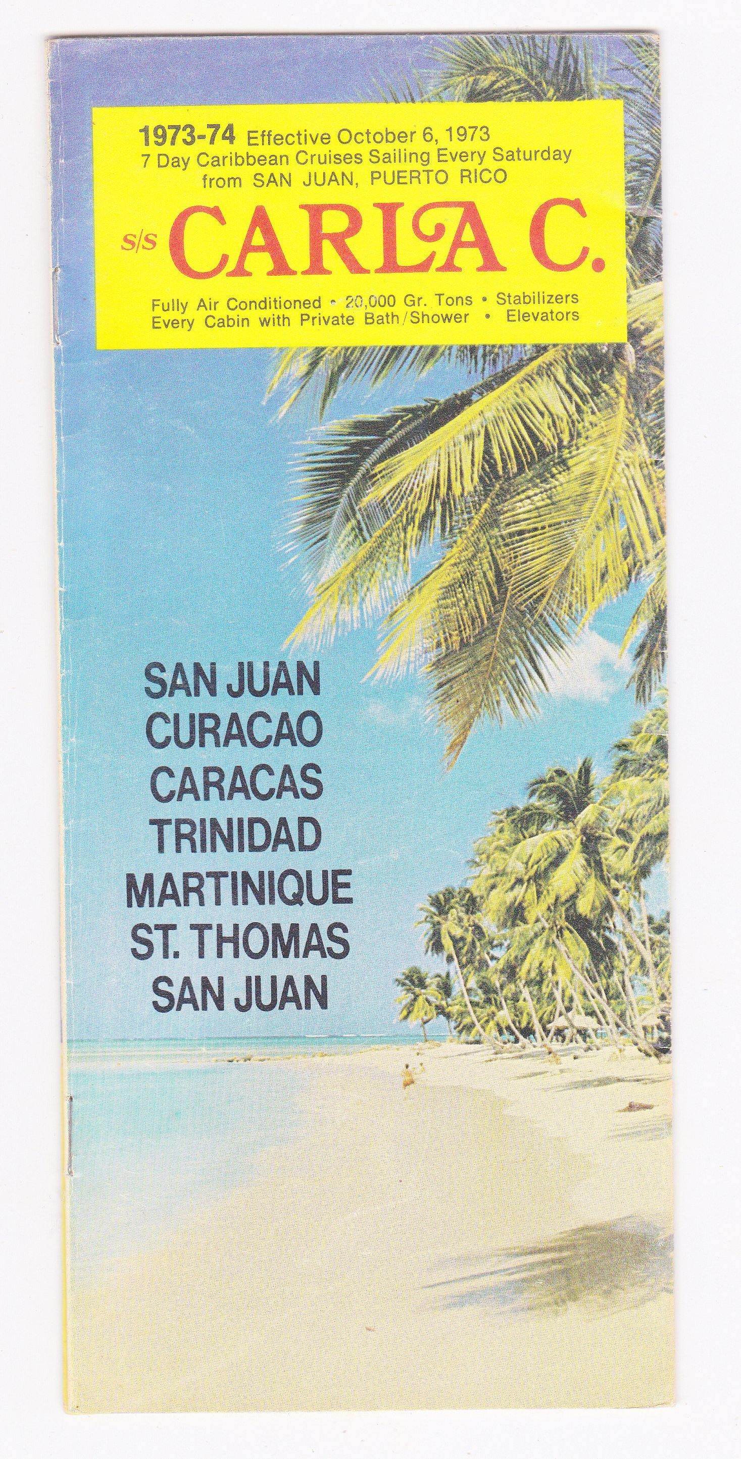 Costa Line Carla C. 1973-74 Caribbean Cruises Cruise Ship Brochure - TulipStuff