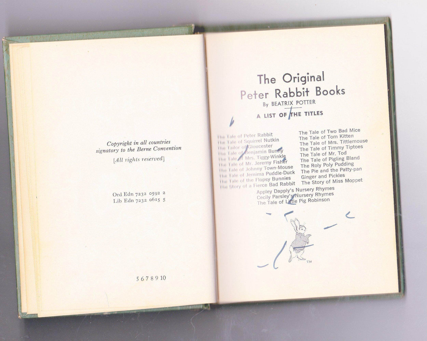 The Tale of Peter Rabbit Beatrix Potter Early US Printing Ord Edn 7232 0592 2 Lib Edn 7232 0615 5 - TulipStuff