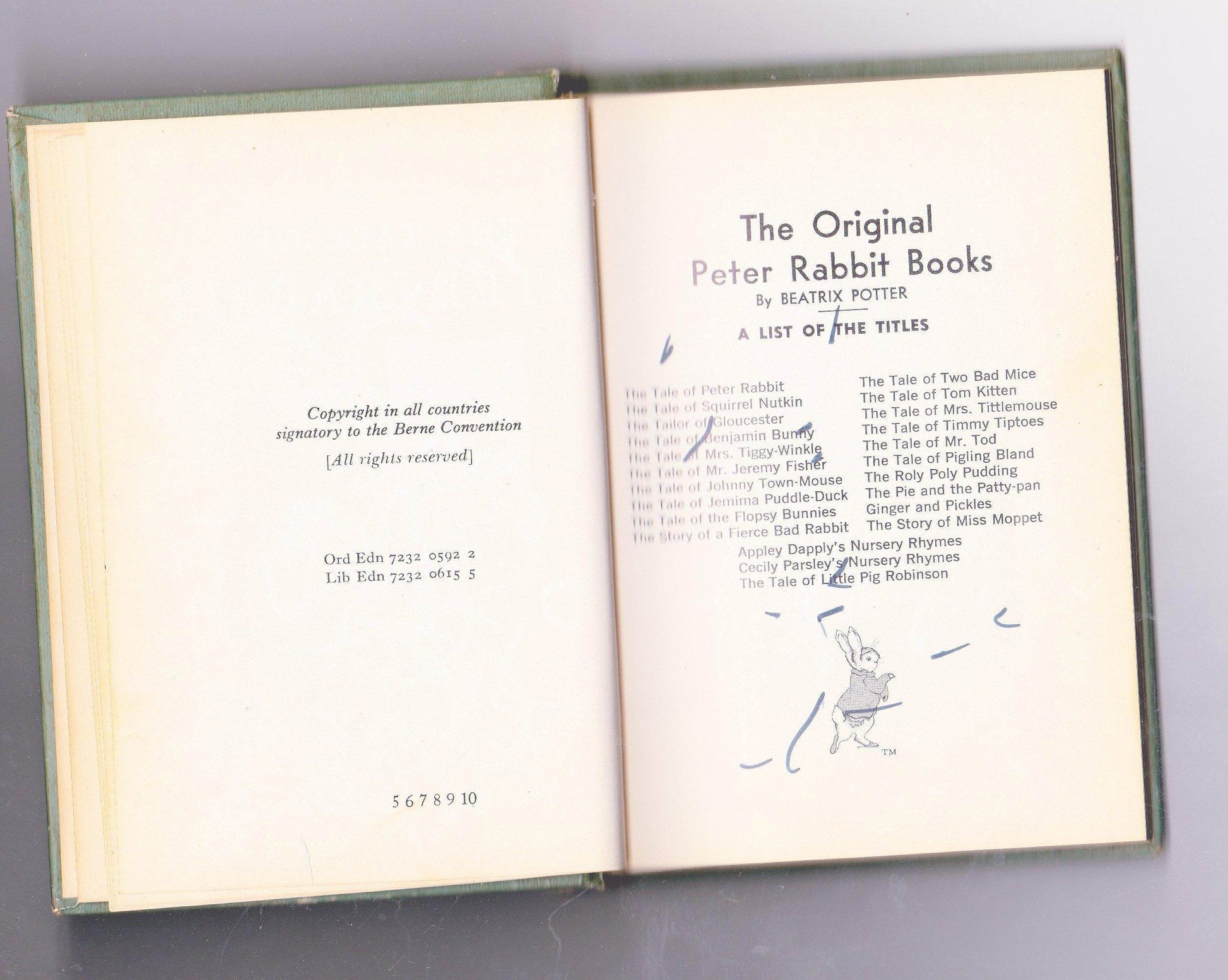 The Tale of Peter Rabbit Beatrix Potter Early US Printing Ord Edn 7232 0592 2 Lib Edn 7232 0615 5 - TulipStuff