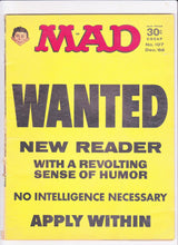 Load image into Gallery viewer, Mad Magazine 107 December 1966 Wanted New Reader Lyndon Johnson Miss America Astrodome Teenager Academy Awards - TulipStuff
