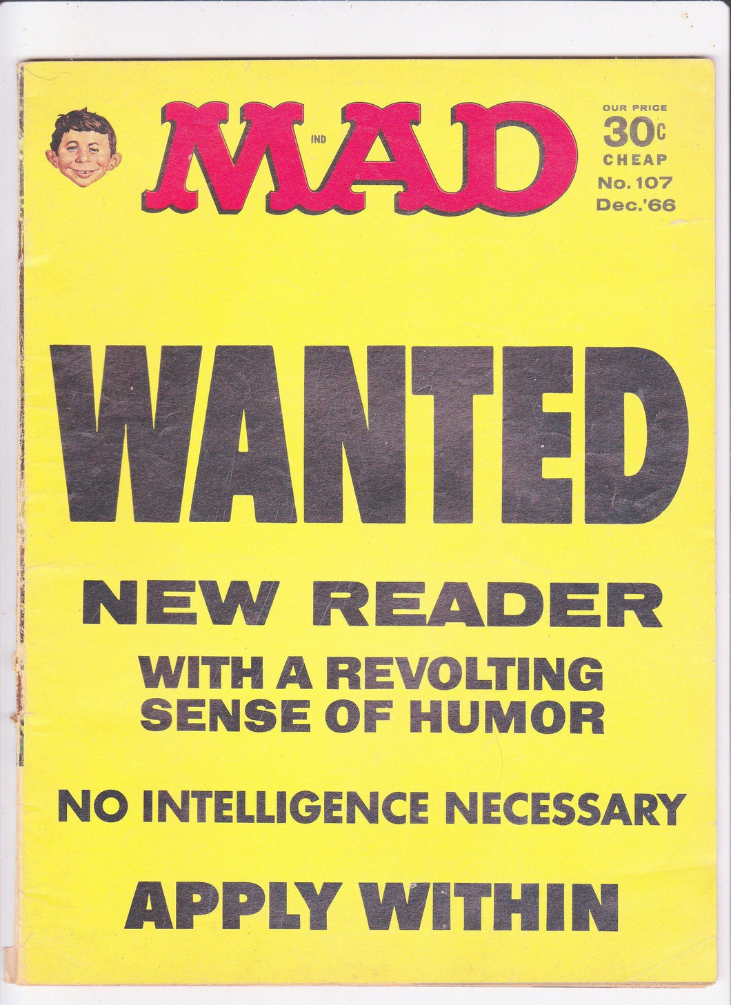 Mad Magazine 107 December 1966 Wanted New Reader Lyndon Johnson Miss America Astrodome Teenager Academy Awards - TulipStuff