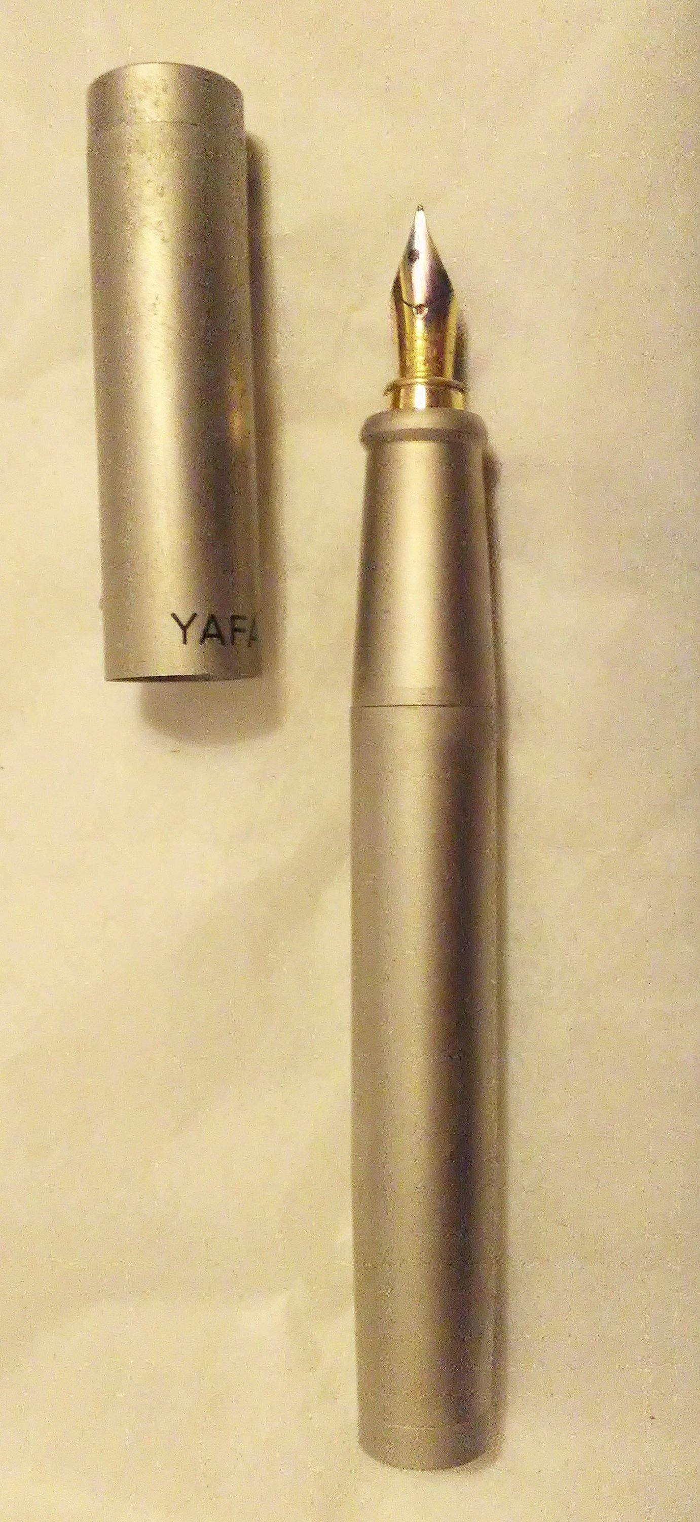 YAFA USSR Soviet Union CCCP Red Star Writing Set Ballpoint Pen Fountain Pen in Wood Box 1990 Brushed Stainless Steel - TulipStuff