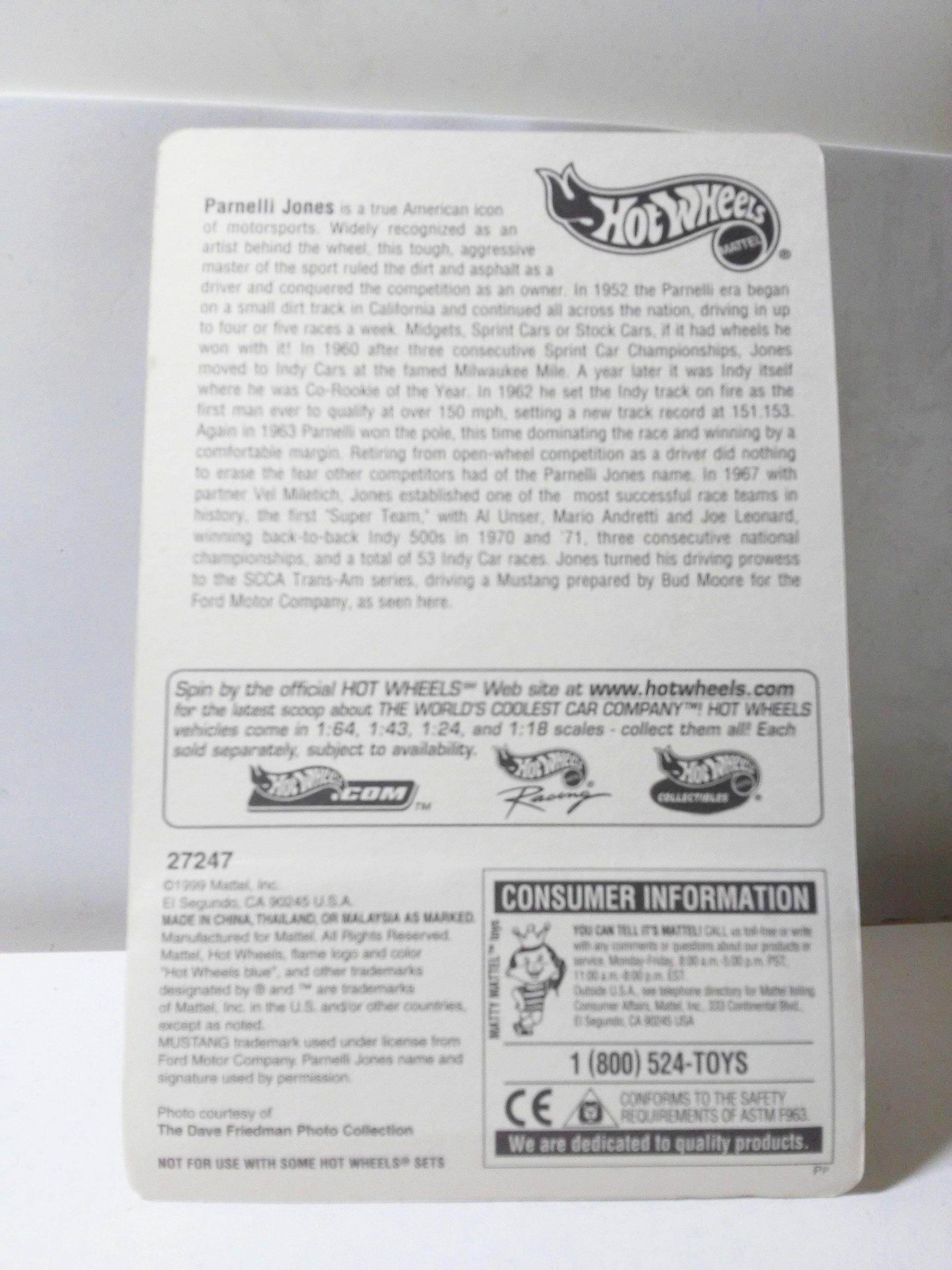 Hot Wheels 27247 Parnelli Jones Ford Mustang Mach 1 Limited Edition Full Grid Racing Series 2000 - TulipStuff