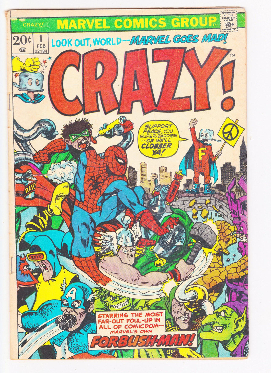 Crazy! Volume 1 Issue 1 February 1973 Humor Satire Parody Comic Book Marvel Comics Forbush-Man - TulipStuff